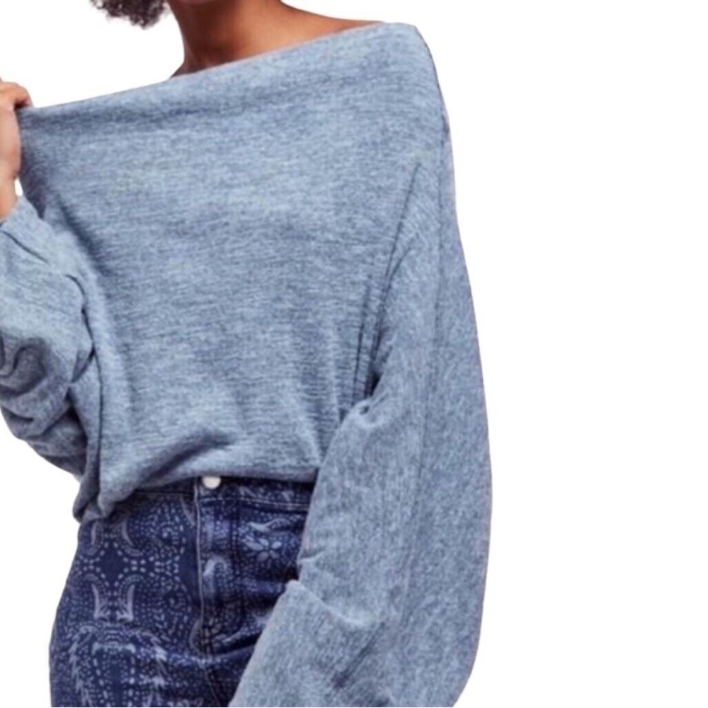 Free People We The Free Blue Off Shoulder Long Sleeve Top